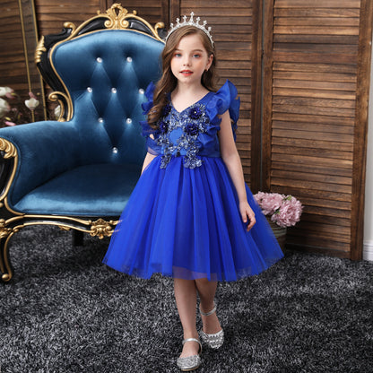 V-neck ruffled girl dress