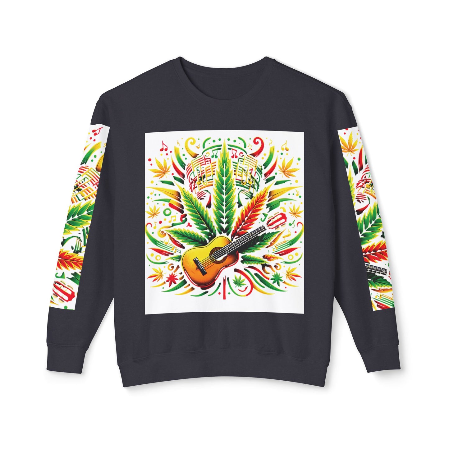 Music and Weed Vibes - Unisex Lightweight Crewneck Sweatshirt Black