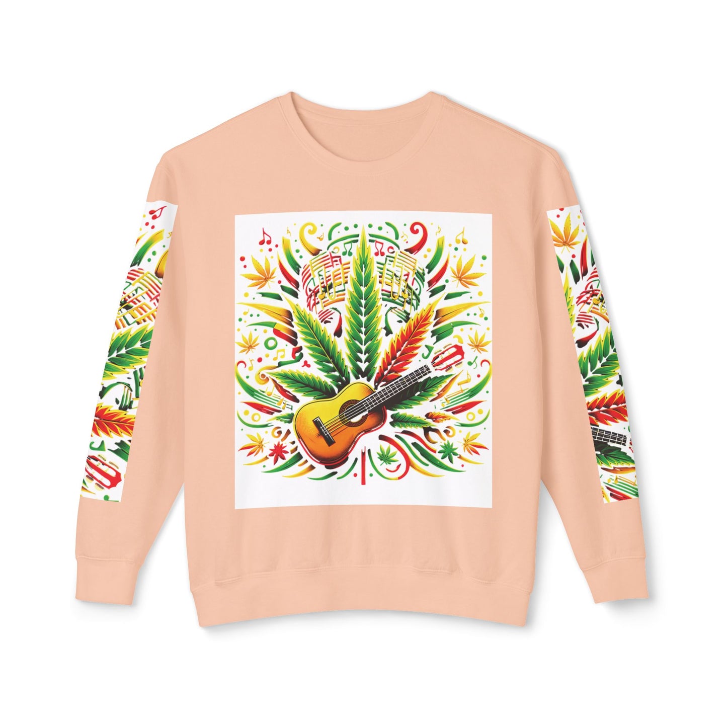 Music and Weed Vibes - Unisex Lightweight Crewneck Sweatshirt Peachy