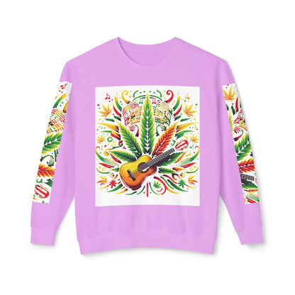 Music and Weed Vibes - Unisex Lightweight Crewneck Sweatshirt Neon Violet