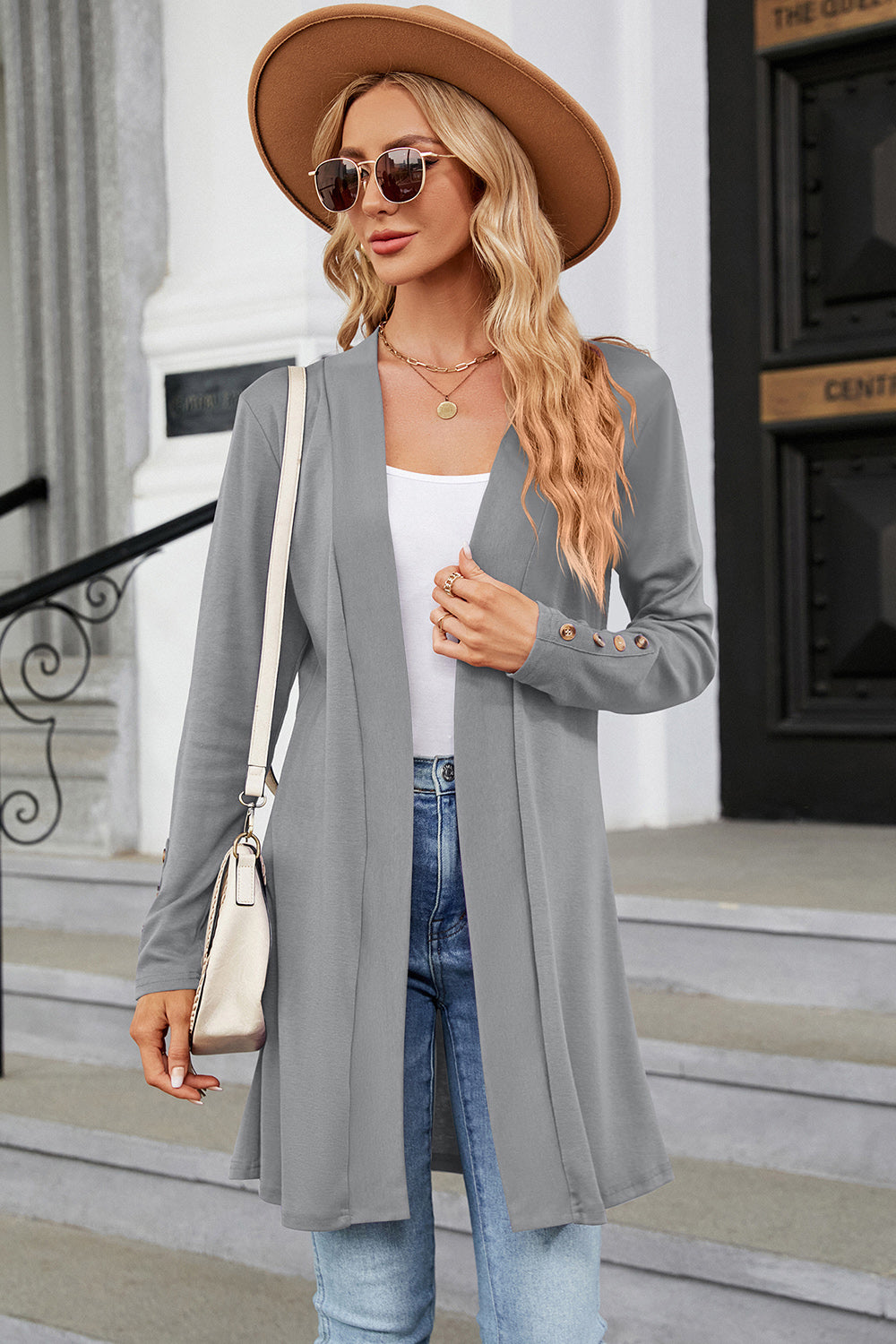 Open Front Long Sleeve Cardigan - Thandynie