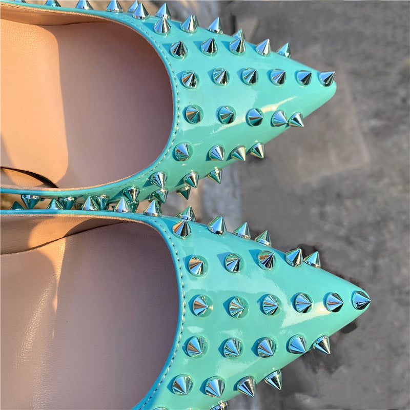 Early Spring Rivet High Heels Women's Stiletto Heel 10CM Pumps Tangerine Shoes Turquoise 8CM