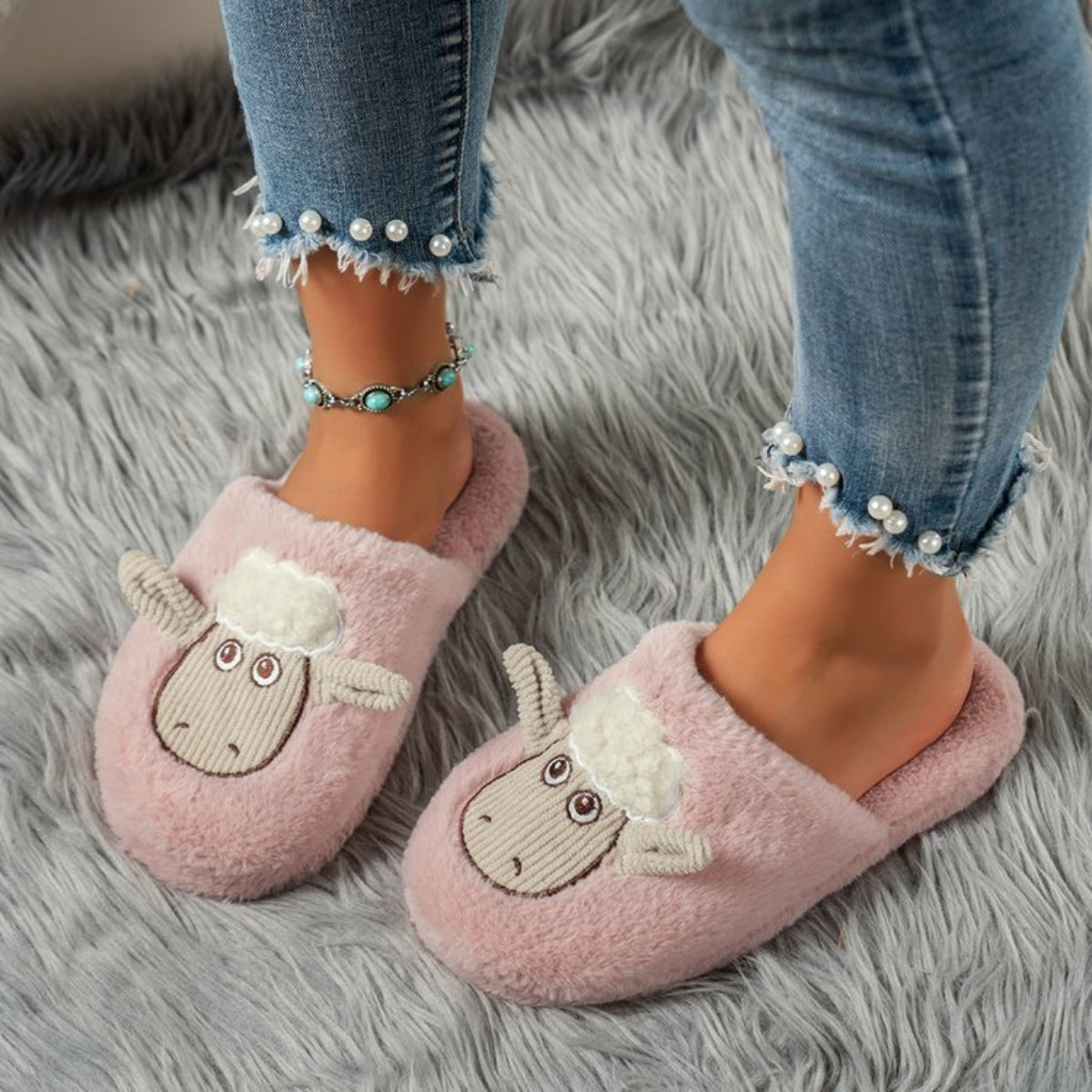 Sheep Round Toe Slippers Dusty Pink