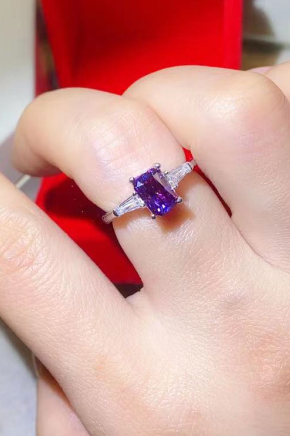 1 Carat Moissanite Platinum-Plated Rectangle Ring in Purple Purple