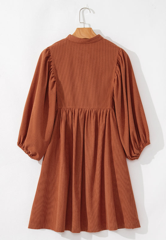 Corduroy Quarter Snap Three-Quarter Sleeve Dress