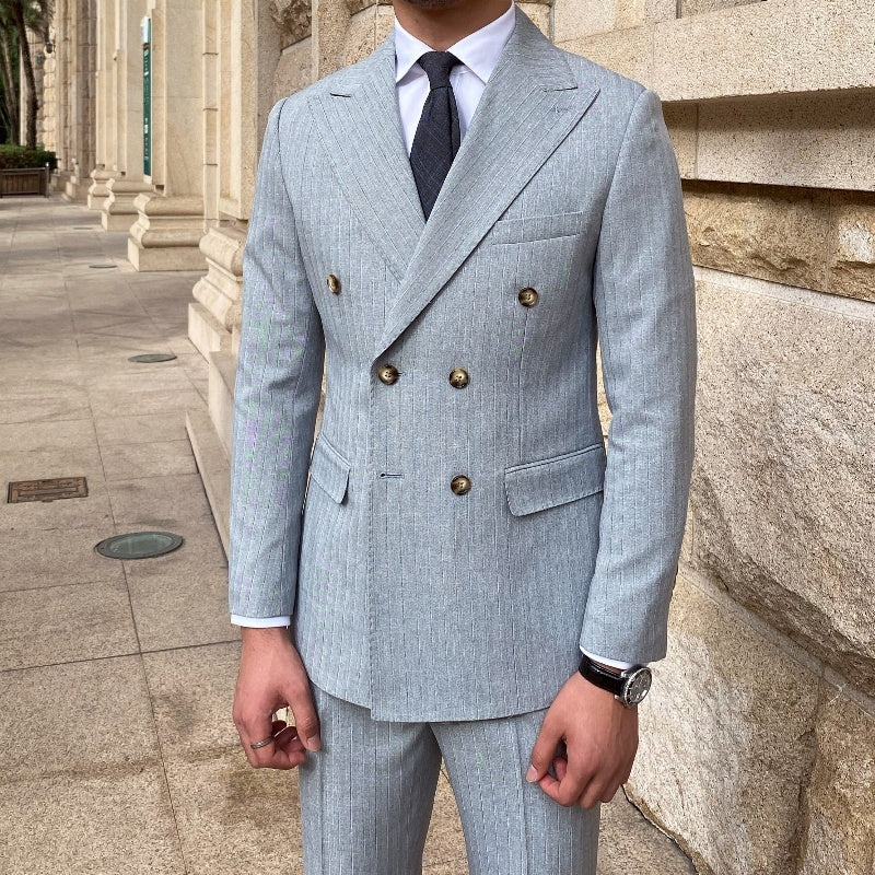 Mr. Lu San's Italian Naples Gun Collar High-end Suit Grey Set