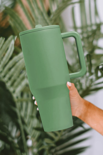 Dark Green Frosted Stainless Handle Large Vacuum Cup with Straw 40oz