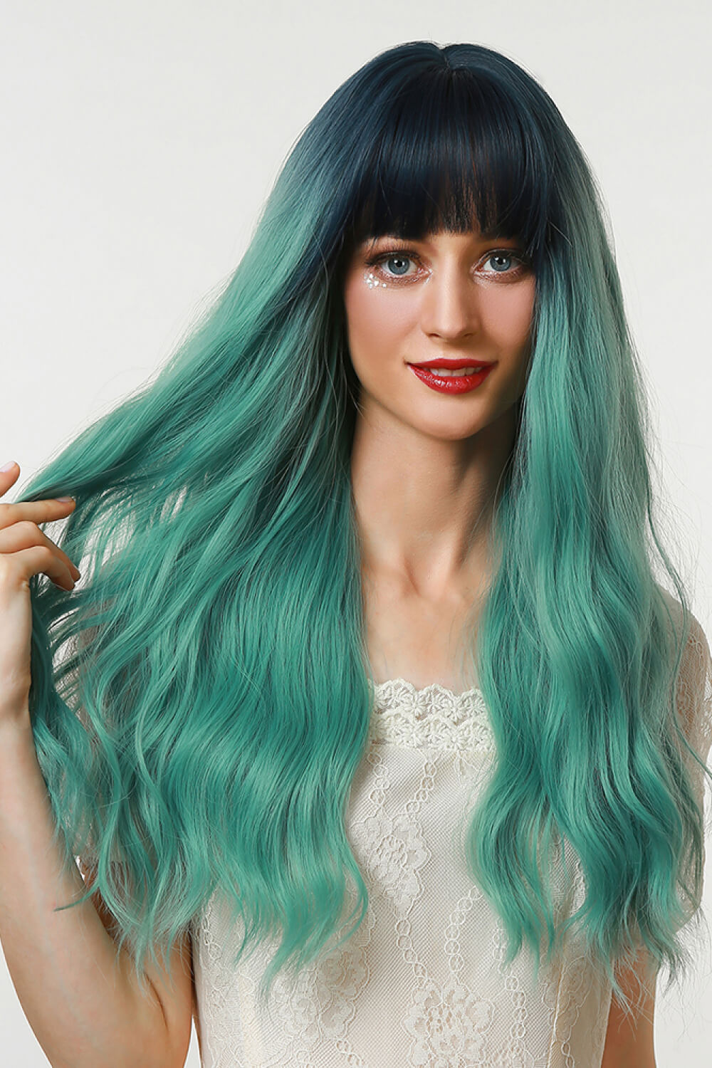 13*1" Full-Machine Wigs Synthetic Long Wave 26" in Seafoam Ombre