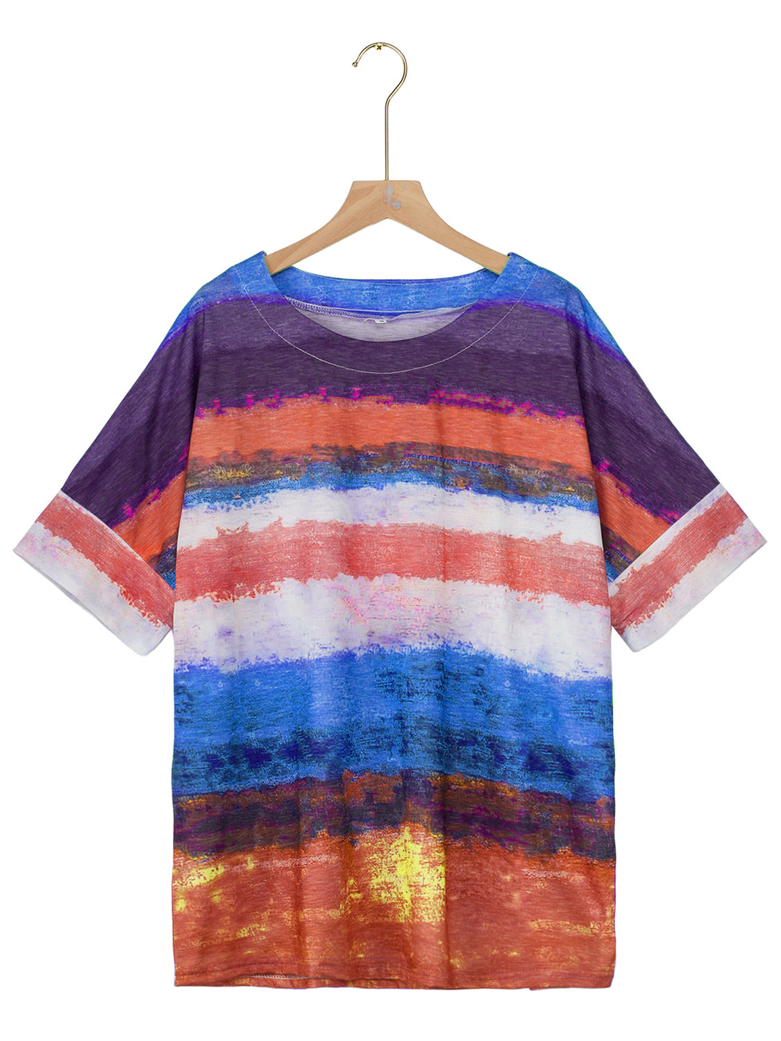 Full Size Color Block Round Neck Half Sleeve T-Shirt