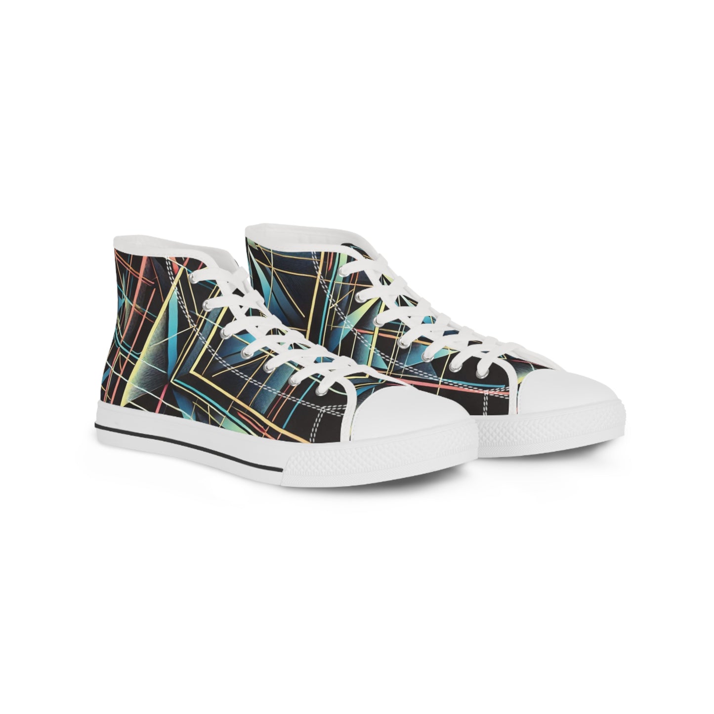 Sneakers, Geometric Neon High Tops, Bold Lines, Men's Shoes, Fashion Footwear, Athletic Sneaker, Sporty Tennis Shoes White sole