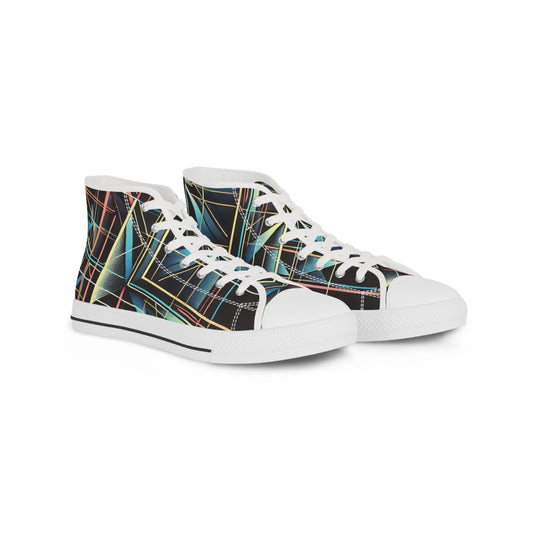 Sneakers, Geometric Neon High Tops, Bold Lines, Men's Shoes, Fashion Footwear, Athletic Sneaker, Sporty Tennis Shoes White sole