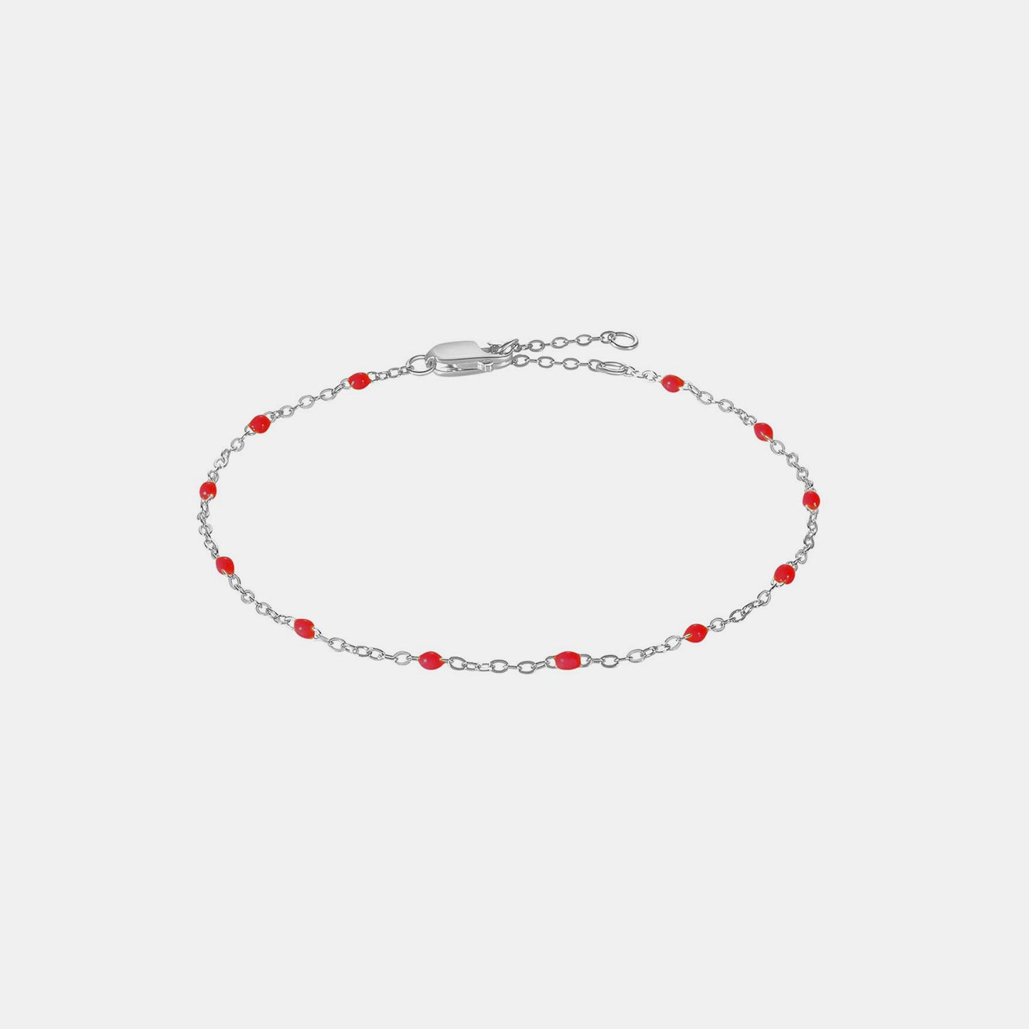 Bead 925 Sterling Silver Bracelet Silver Red One Size