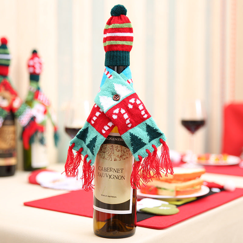 Christmas Hat and Scarf Wine Bottle Decoration Style C One Size