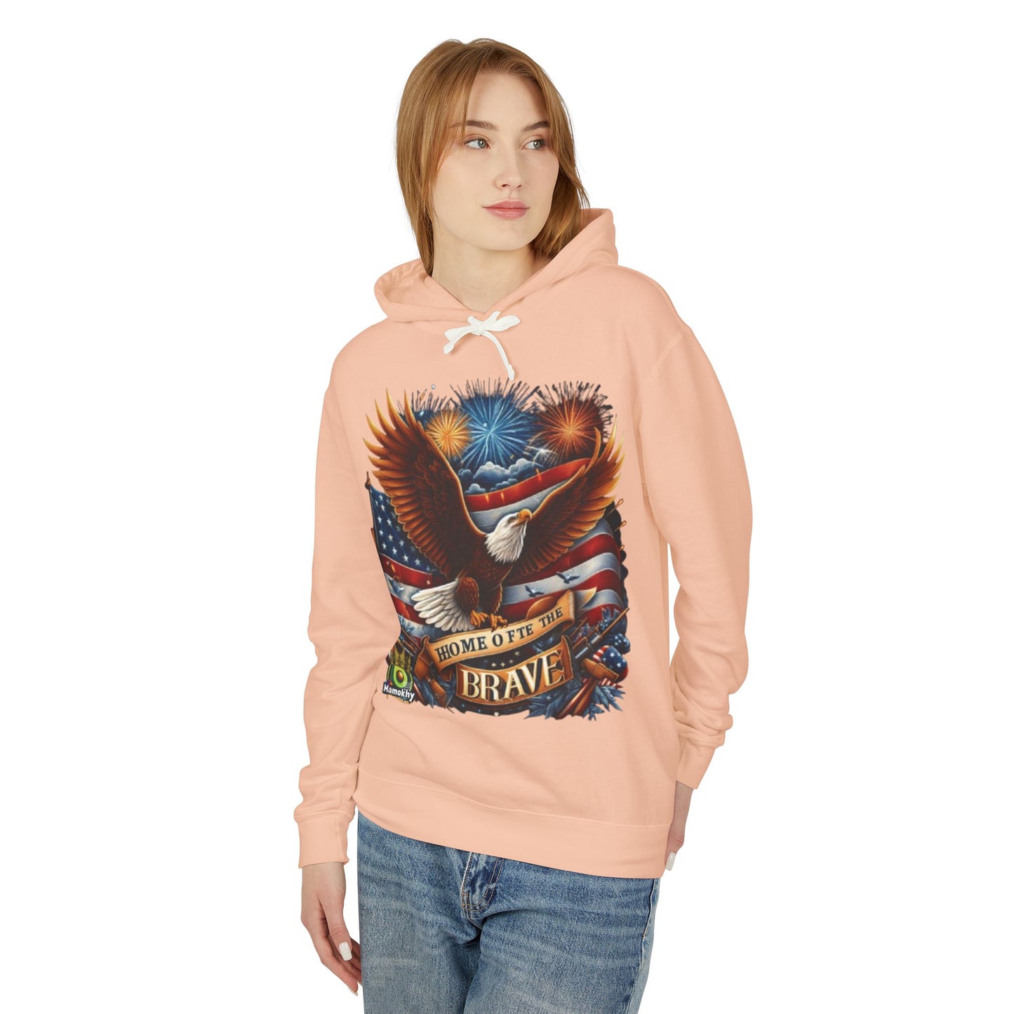 Hooded Sweatshirt - 'Home of the Brave' Bald Eagle Fireworks Illustration