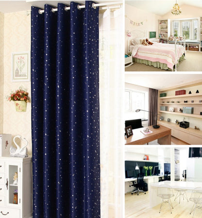 Star Print Perforated Finished Curtain – Elegant Acrylic Design Navy Blue