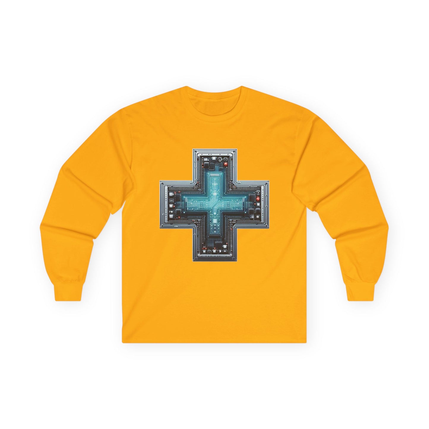 Long Sleeve Tee with Unique Technology Design – Sleek and Modern Tech-Inspired Shirt for Casual Wear and Tech Enthusiasts Gold