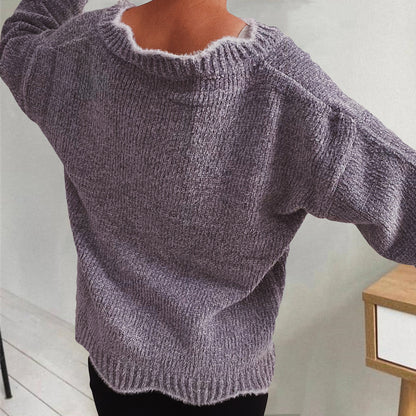 V-Neck Drop Shoulder Long Sleeve Sweater