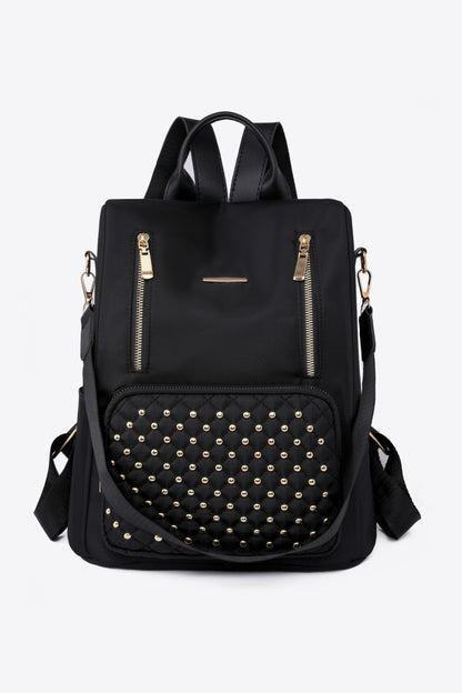 Zipper Pocket Beaded Backpack Black One Size