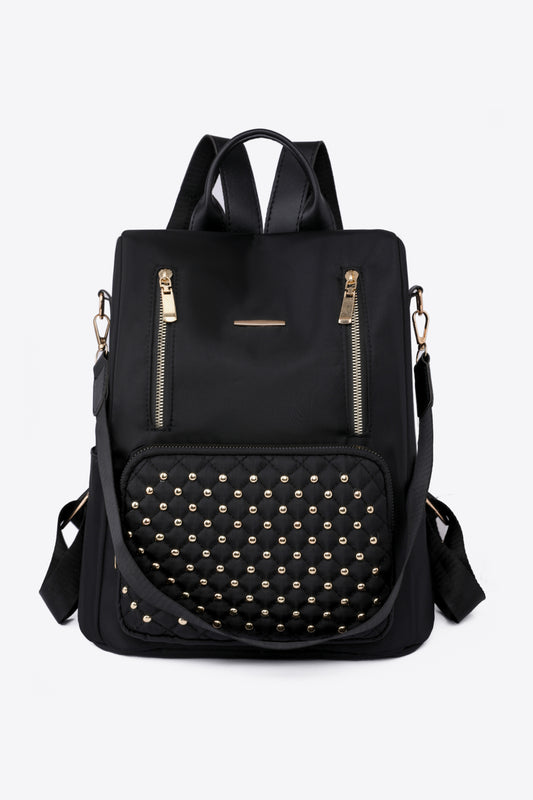 Zipper Pocket Beaded Backpack Black One Size