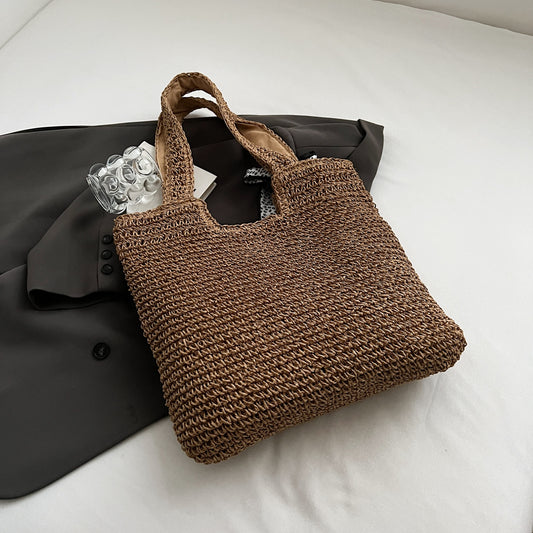 Straw Woven Tote Bag Coffee Brown One Size
