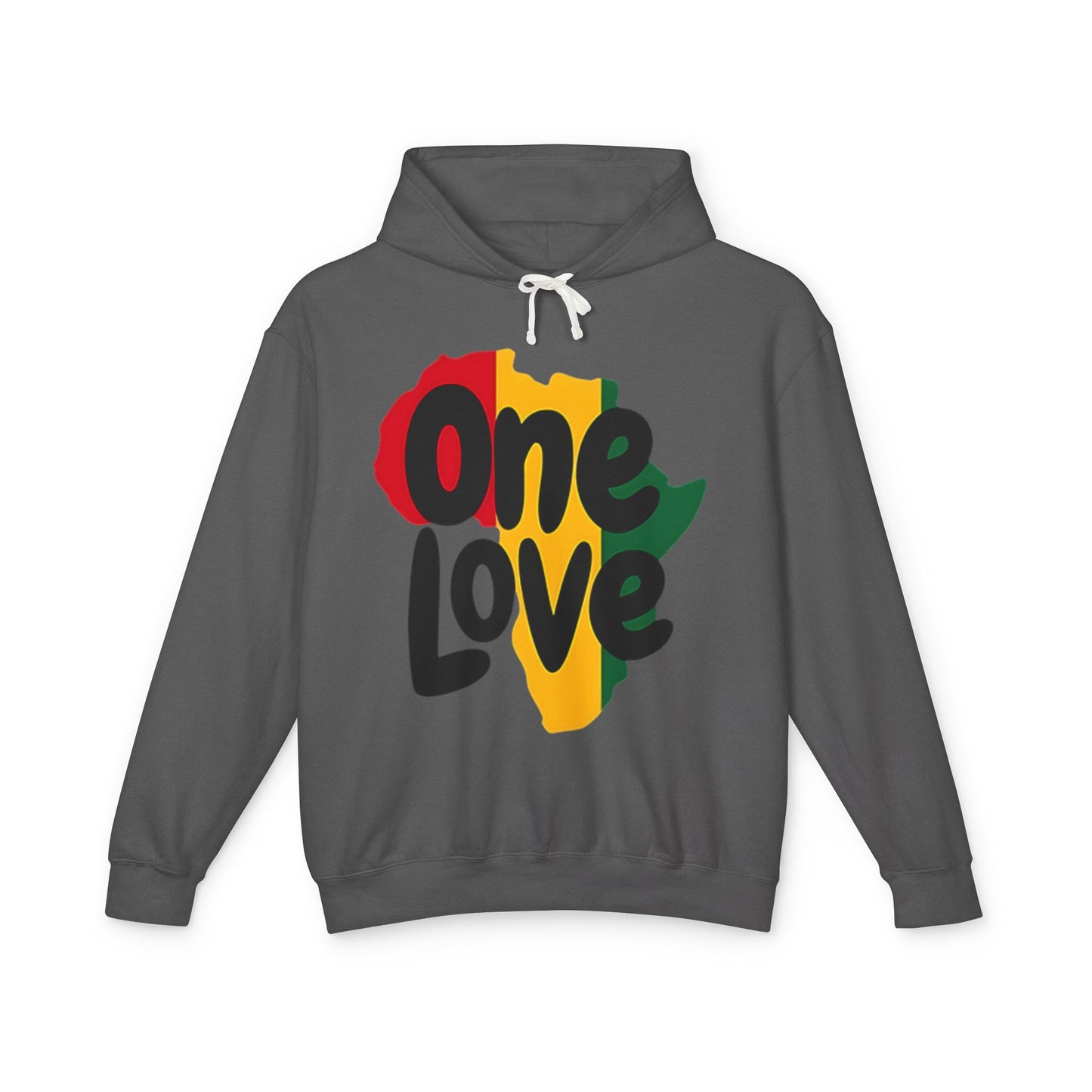 One Love Rasta Lightweight Hooded Sweatshirt - Red Yellow Green Black Color Scheme, Reggae Culture, Positive Vibes, Unity and Peace, Pepper