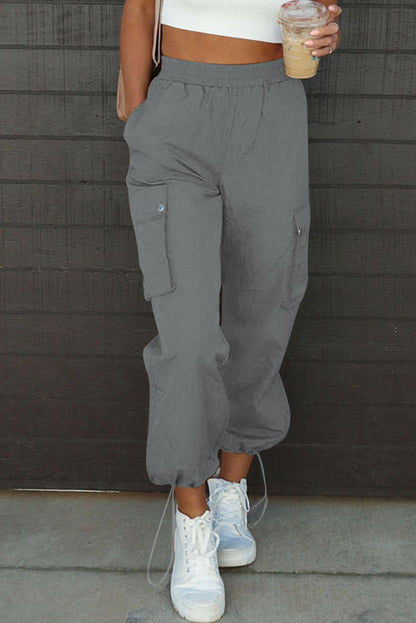 Drawstring Elastic Waist Pants with Pockets Dark Gray