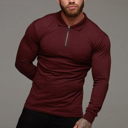 Men's Long Sleeve Slim Fit Polo Shirt Wine Red