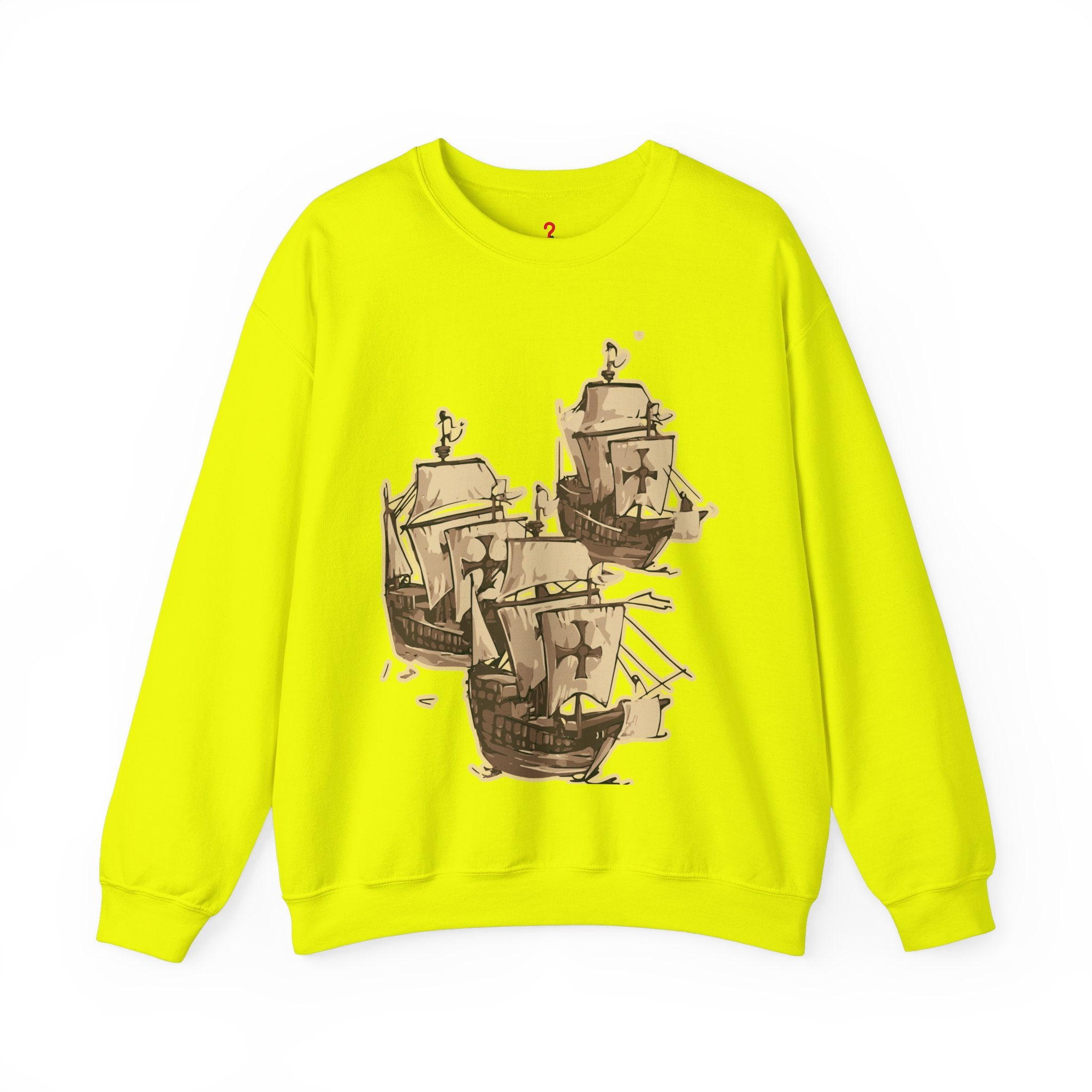 Unisex Heavy Blend Crewneck Sweatshirt with 3 Boats Design Ultimate Comfort & Sustainability Safety Green