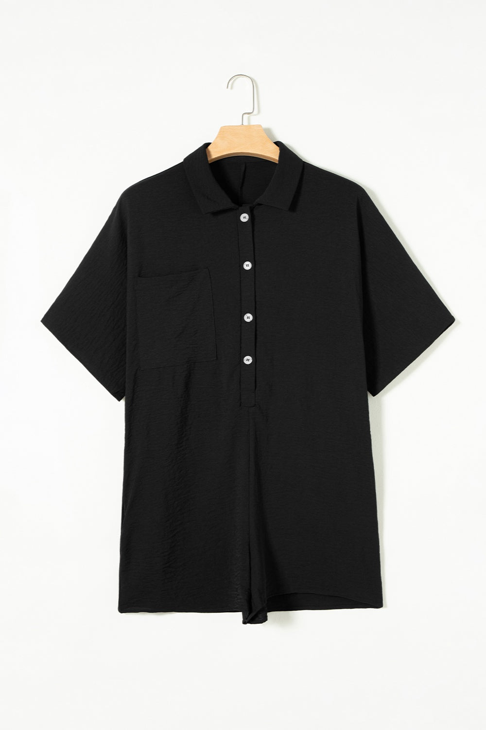 Half Button Short Sleeve Romper Black