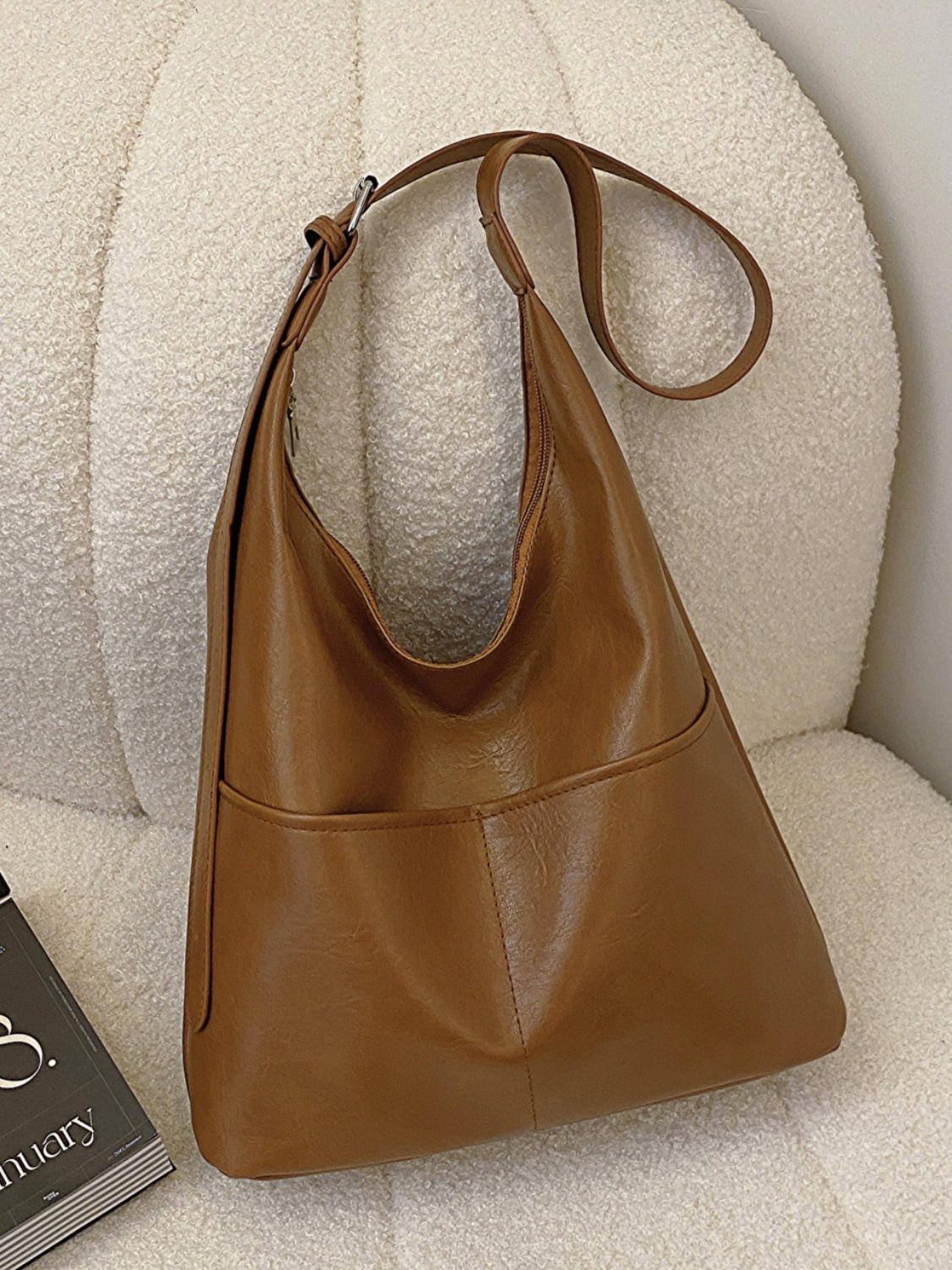 PU Leather Shoulder Bag Caramel One Size