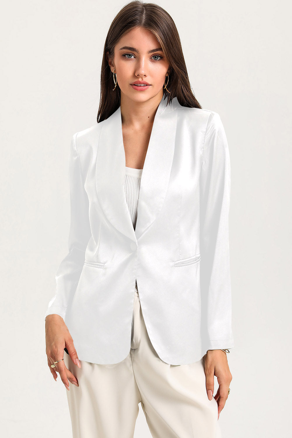 Long Sleeve Shawl Collar Blazer White