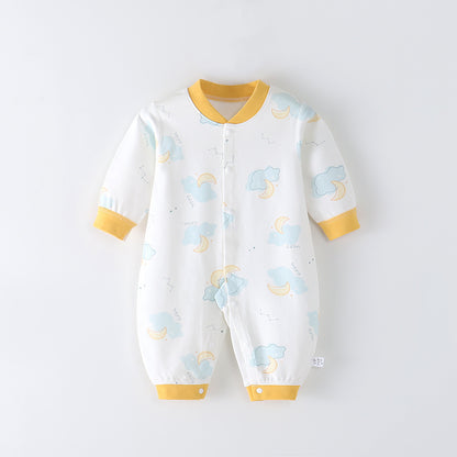 Combed Cotton Printed Newborn Clothes Boneless Jumpsuit Yellow Moon