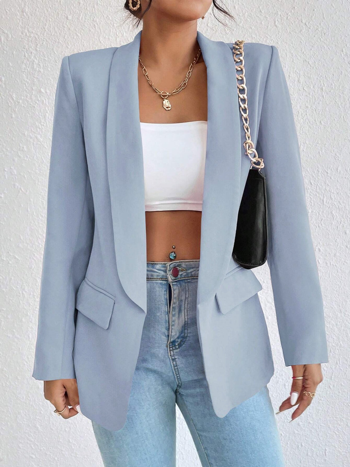 Shawl Collar Long Sleeve Blazer - Thandynie