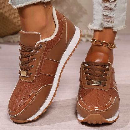 Lace-Up PU Leather Sneakers Caramel