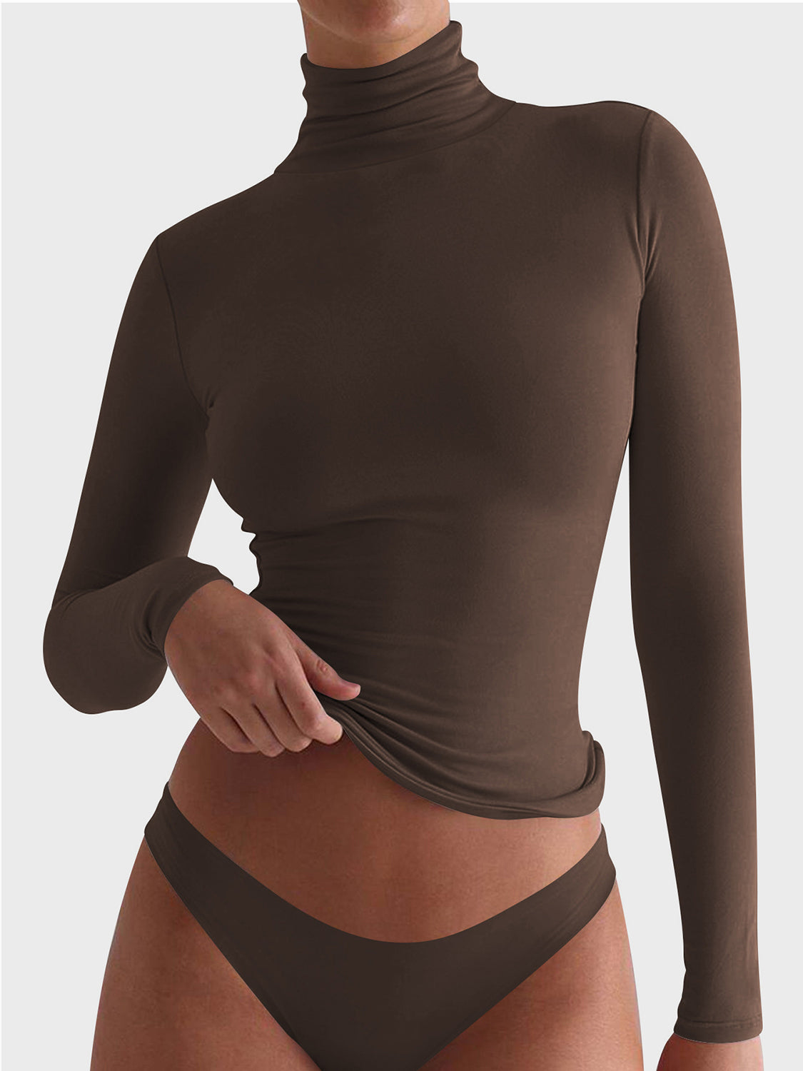 Turtleneck Long Sleeve T-Shirt Chocolate