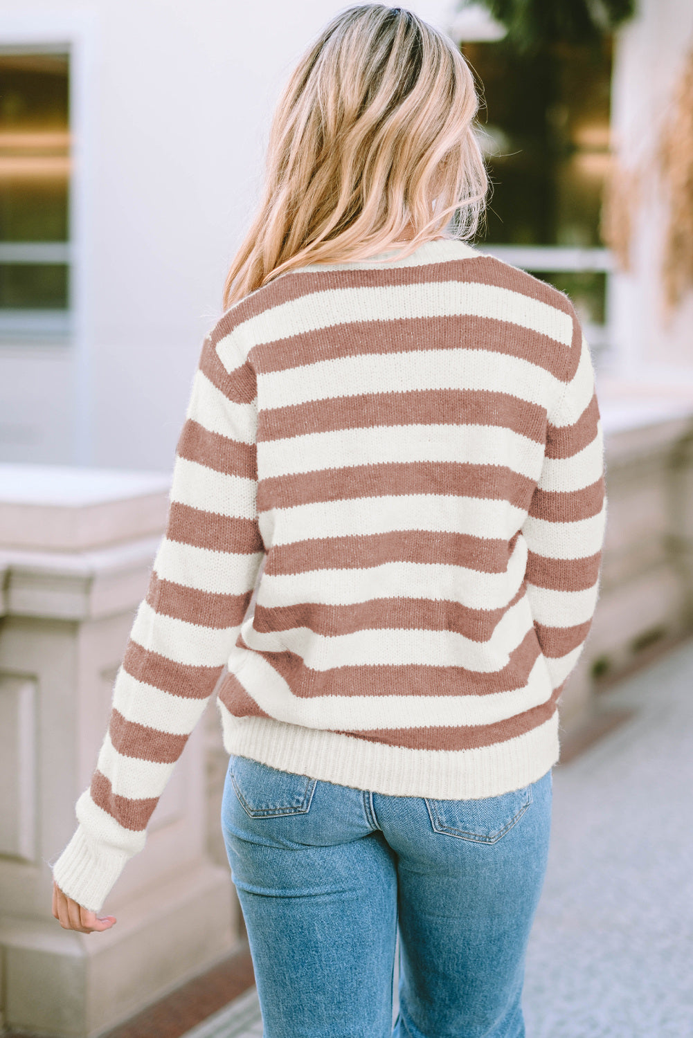 Striped Round Neck Long Sleeve Sweater