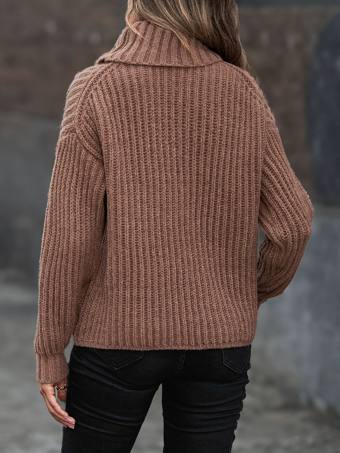 Turtleneck Dropped Shoulder Pullover Sweater