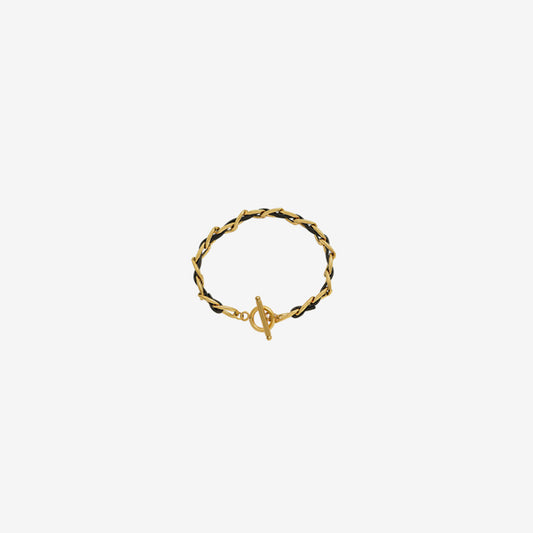 18K Gold-Plated Leather Chain Bracelet Gold One Size