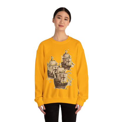 Unisex Heavy Blend Crewneck Sweatshirt with 3 Boats Design Ultimate Comfort & Sustainability