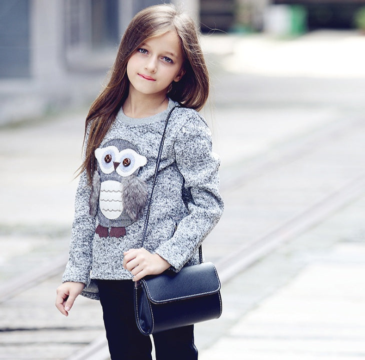 Jacket Coat for Girls Boy Sweatshirts Sweater for Girls Children's Girl Coats Cartoon Owl Clothes for Autumn Winter Fleece Lined Gray