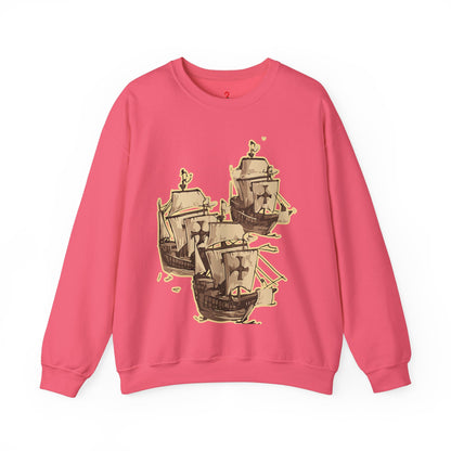 Unisex Heavy Blend Crewneck Sweatshirt with 3 Boats Design Ultimate Comfort & Sustainability Safety Pink