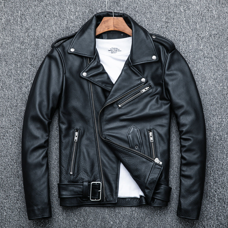 Pure Cowhide Biker's Leather Jacket Black