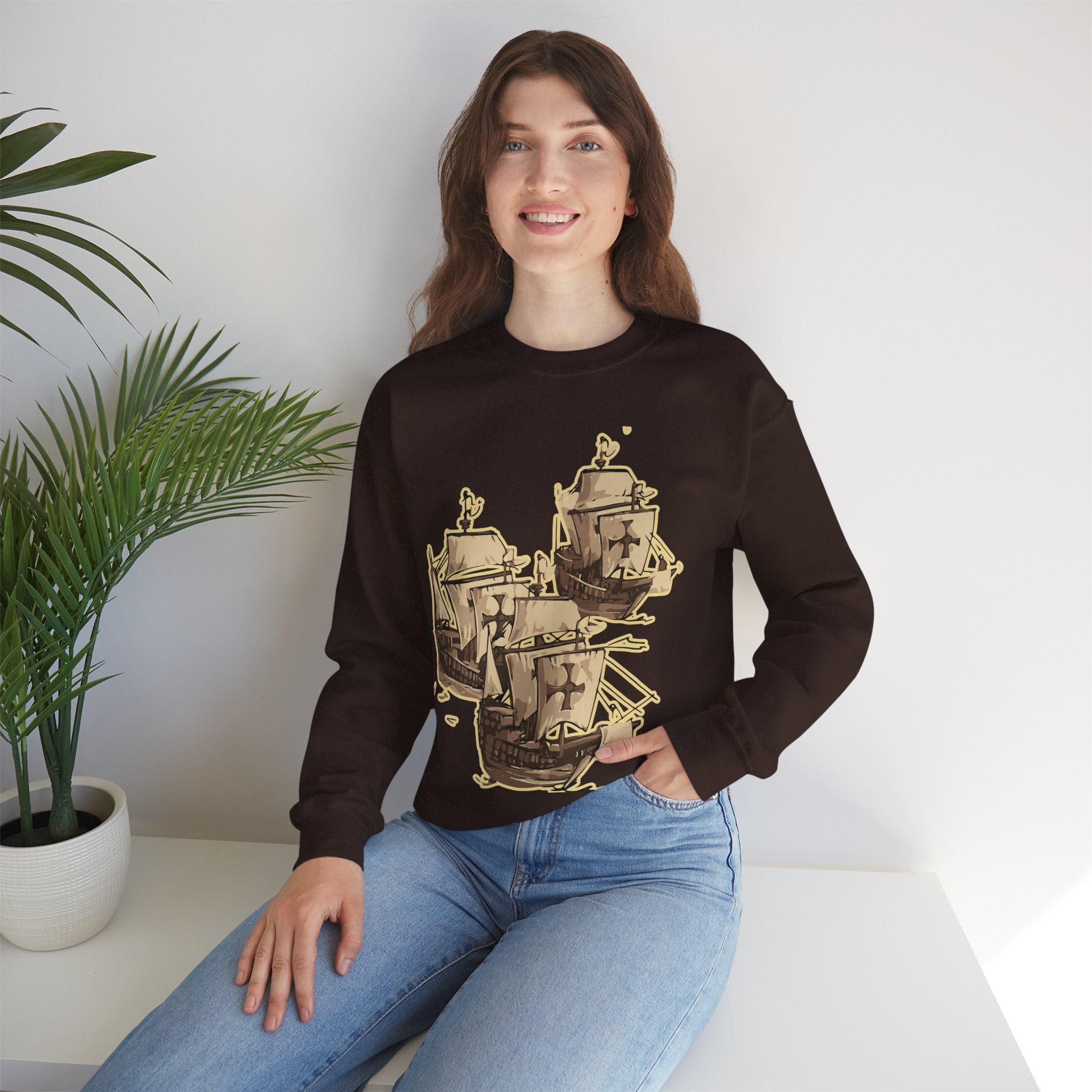 Unisex Heavy Blend Crewneck Sweatshirt with 3 Boats Design – Ultimate Comfort & Sustainability