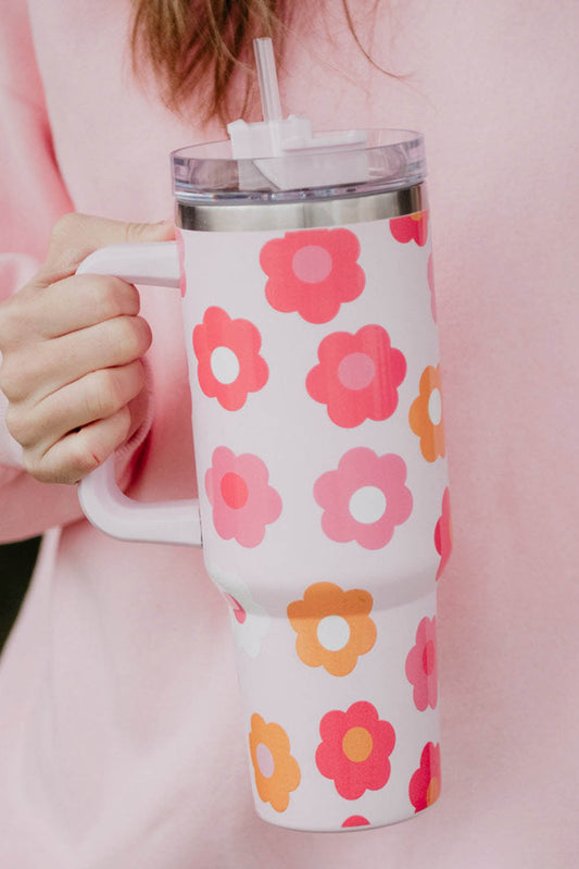 Multicolor Flower Print Handled Stainless Steel Vacuum Cup 40oz Multicolor ONE SIZE 100%Alloy