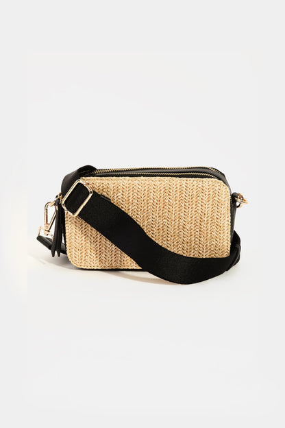 Fame Straw Contrast Crossbody Bag Black One Size