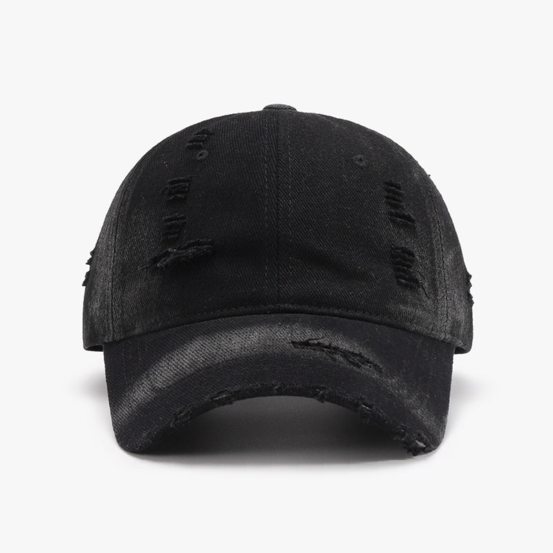 Distressed Adjustable Cotton Baseball Cap Black One Size