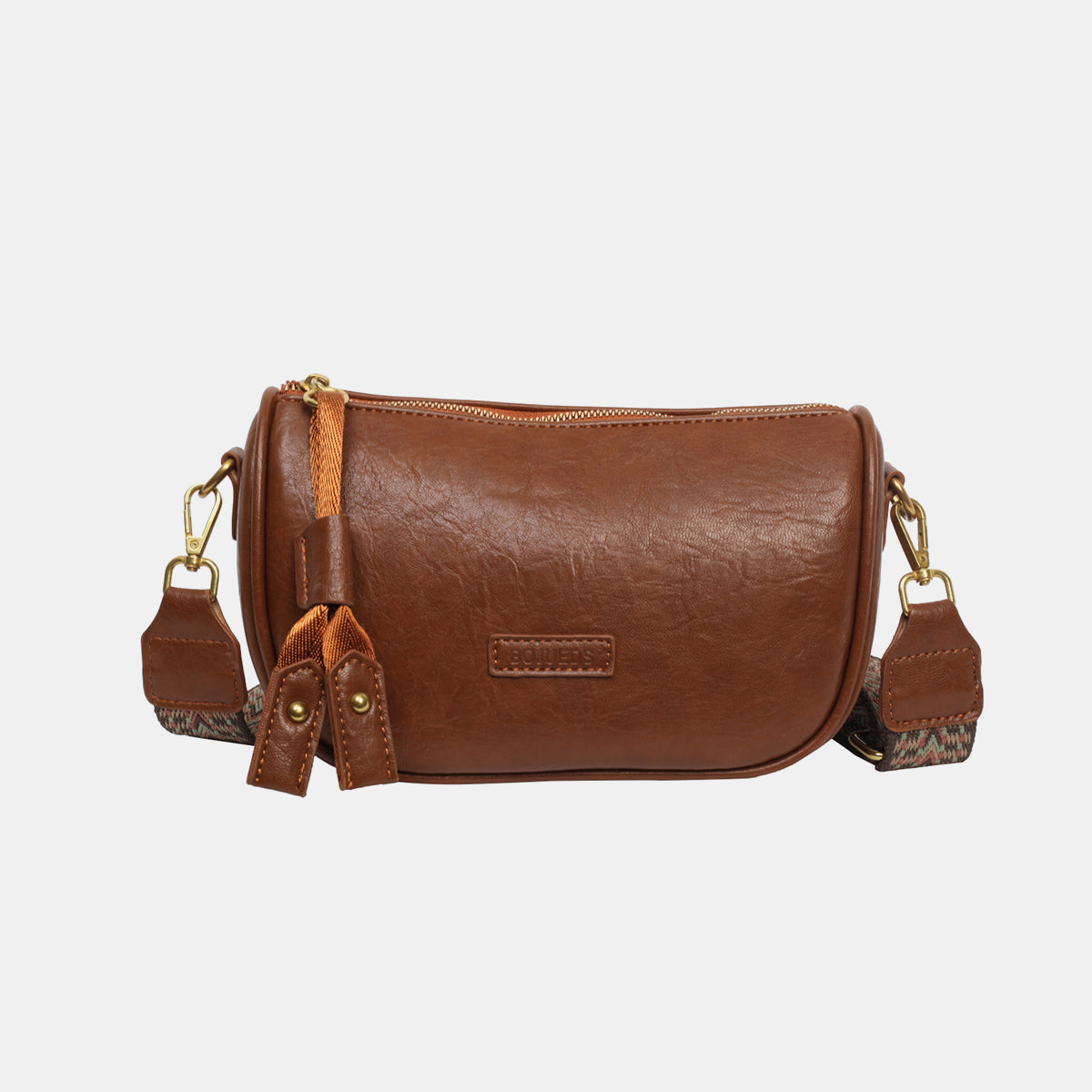 PU Leather Shoulder Bag Brown One Size