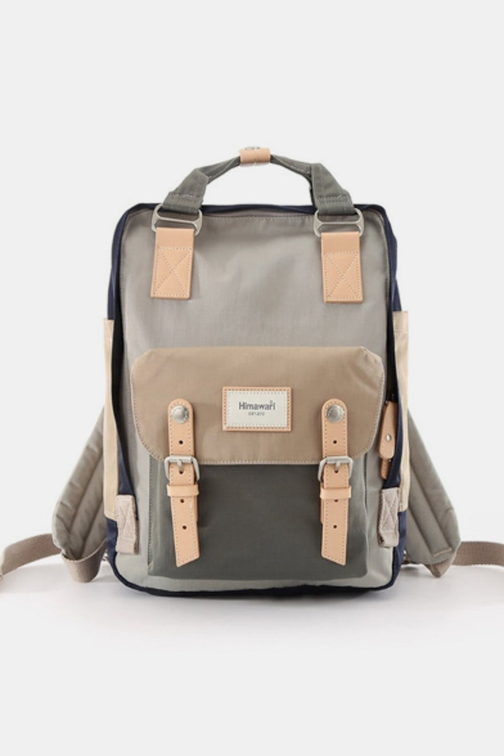 Himawari Contrast Waterproof Nylon Backpack Bag Beige Grey One Size