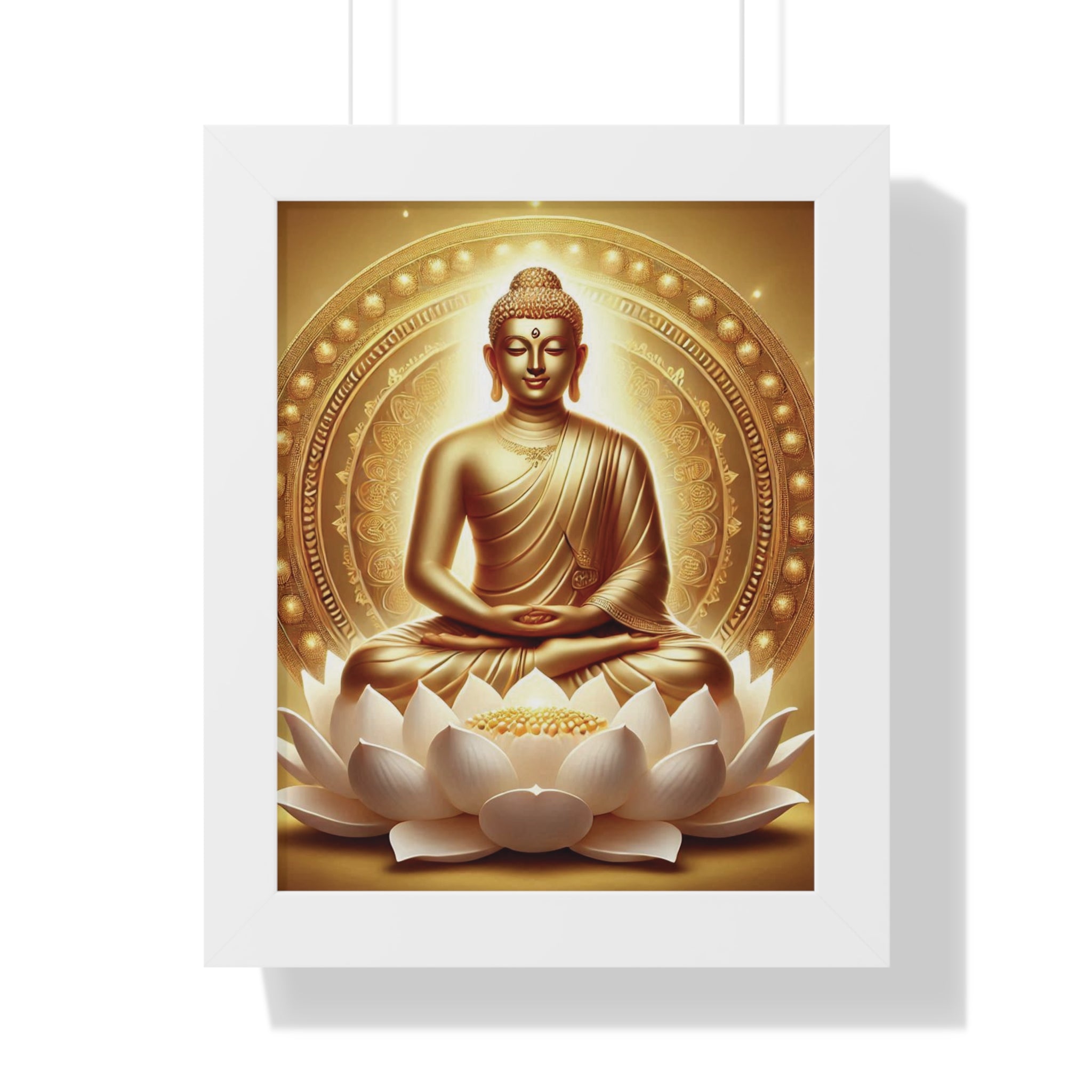 Vertical Poster, Mahavira Meditation Wall Art, Zen Serene Lotus Flower Decor, Spiritual Enlightenment Print, Golden Light Artwork, Yoga Room 11