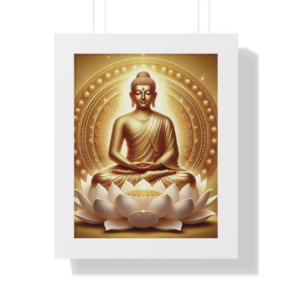 Vertical Poster, Mahavira Meditation Wall Art, Zen Serene Lotus Flower Decor, Spiritual Enlightenment Print, Golden Light Artwork, Yoga Room 11" x 14" White